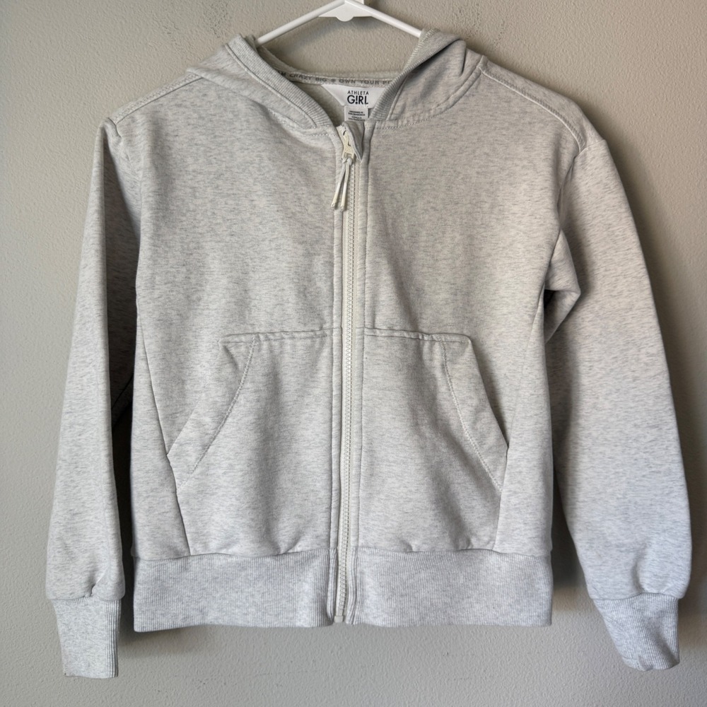 Athleta Girl Light Gray Heather Full Zip Fleece Hoodie Kids Size S 7